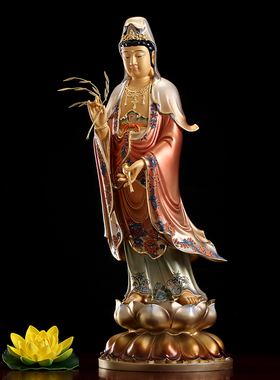 极速彩绘西方三圣神像纯铜阿弥陀佛观音佛像菩Q萨站像铜像家用供