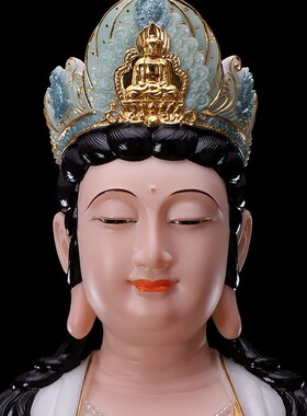 极速文殊普贤菩萨佛像家用客厅C供奉汉白玉珐琅彩华严三圣摆件