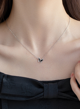 纯银饰蝴蝶结项链女夏季小众设计2024年新款轻奢高级感爆款锁骨链