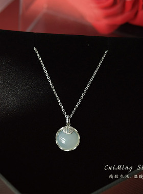 项链女纯银2024年新款饰品福字玉髓百搭锁骨链潮高级感中国风