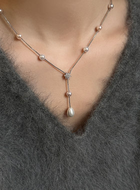 后海造物锆石珍珠花朵锁骨链女