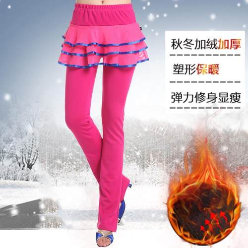 广场舞服装秋冬新款裙裤加绒保暖长裤女成人拉丁舞练习跳舞裙裤子 - 图0