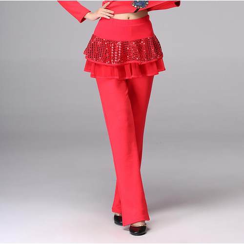 冬季加厚加绒广场舞服装新款裙裤亮片拉丁舞裤子舞蹈裤裙长裤跳舞 - 图2