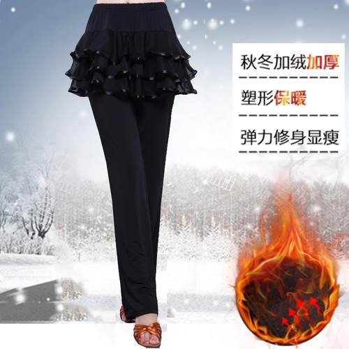 广场舞服装秋冬新款裙裤加绒保暖长裤女成人拉丁舞练习跳舞裙裤子 - 图2