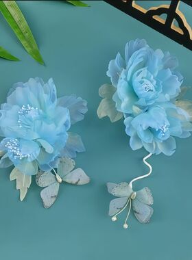 古风手工发饰薄纱绢纱烫花牡丹仙气唐风烫花配饰发夹汉服妆造百搭