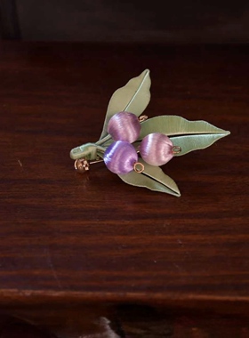 成品缠花粉色浆果胸针发夹古风汉服配饰新中式旗袍马面裙发饰