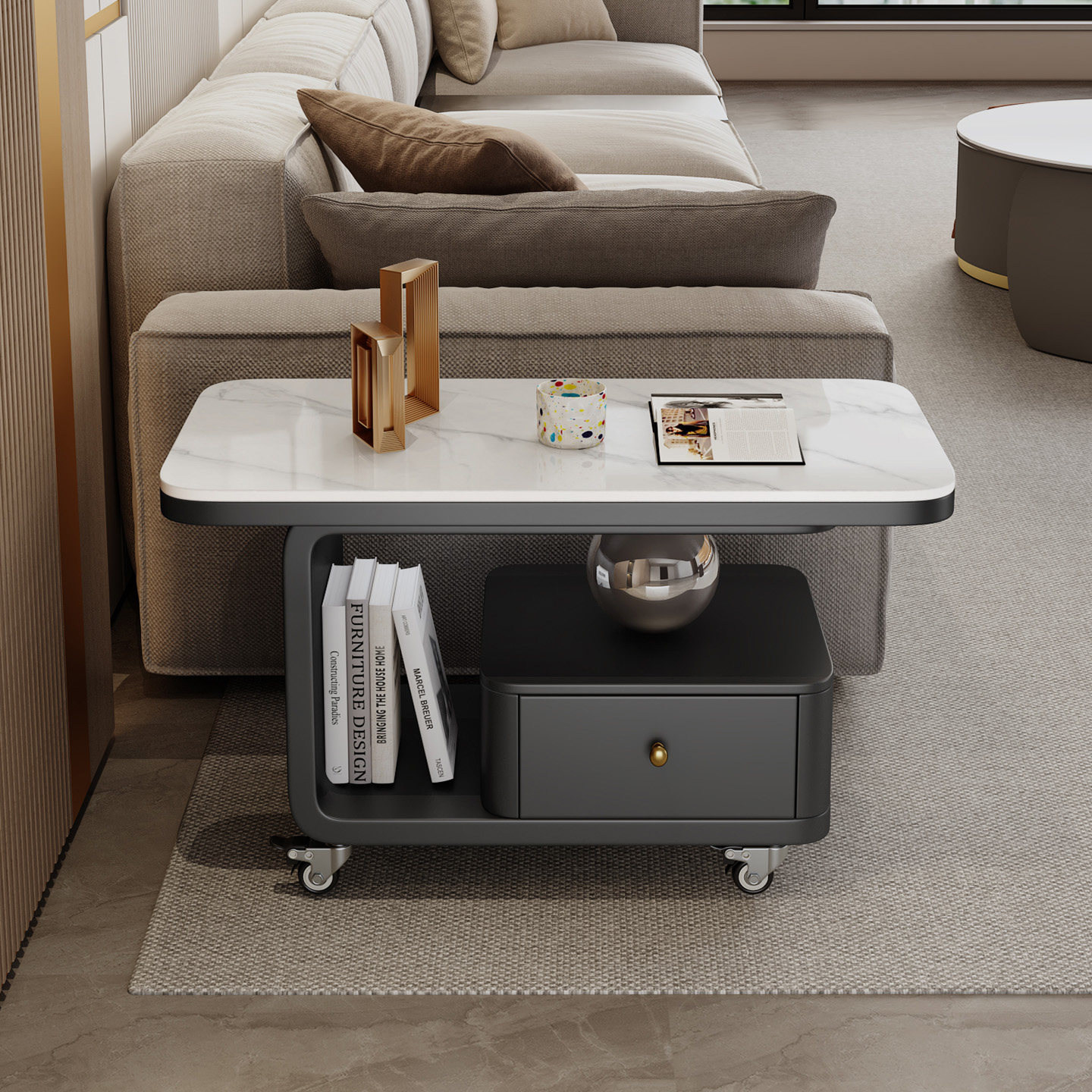 客厅家用可移动边几茶几小推车2025新款轻奢高级感小户型岩板茶几,淘宝优惠券,粉丝福利购,淘宝优惠卷