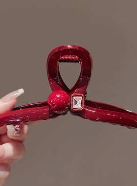 红色新款发夹女秋冬大号抓夹后脑勺夹子高级感盘发鲨鱼夹时尚发卡