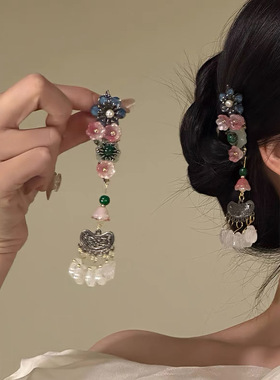 新中式花朵长流苏汉服刘海发夹