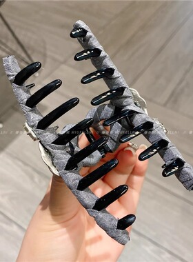 法式气质布艺灰色大蝴蝶结抓夹后脑勺发夹可爱兔子花朵公主鲨鱼夹
