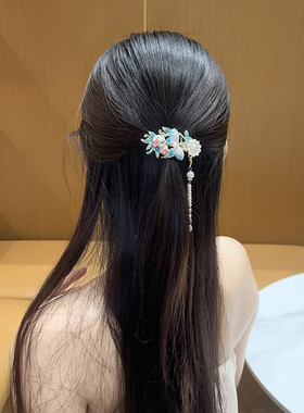 蝶恋花发夹精致小边夹侧边超仙气质清新粉蓝色头发夹子古风汉服