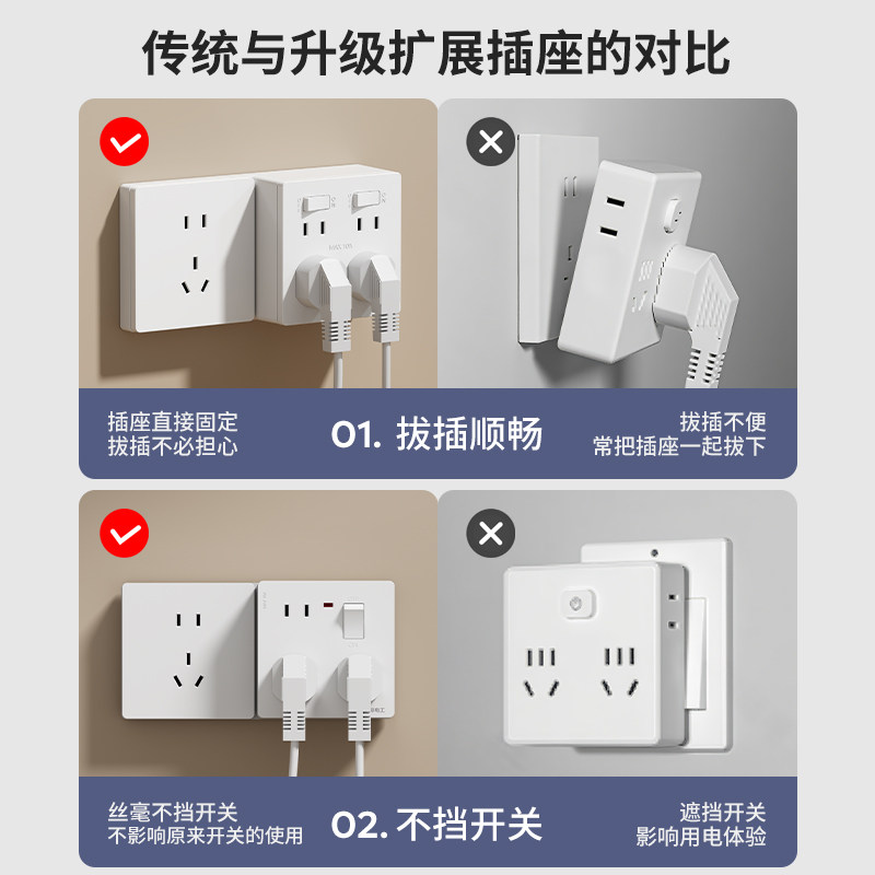 86型明装左右扩展插座白色面板墙壁排插多功能转换器多孔位插线板,淘宝优惠券,粉丝福利购,淘宝优惠卷