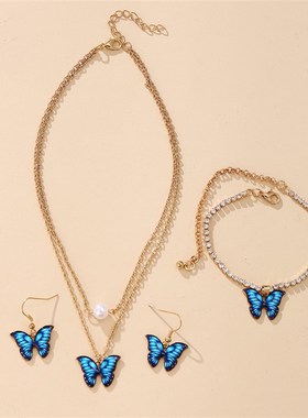 极速Butterfly Pendant Jewelry ASet 3-piece set Earring Neckl