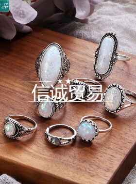 新品Vintage rimng woman gem ring antique ring set