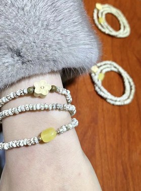 极速星月菩提f子搭配天然蜜蜡随形三圈女款手链 文玩盘玩多圈女款