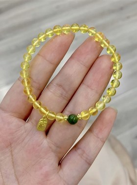 极速天然琥珀金珀搭配和田玉碧玉珠女款手链 4N.5mm左右琥珀手串