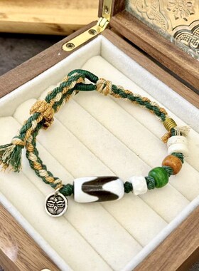 极速虎牙天珠女款女款手链 搭配牛骨H桶珠纯铜唐卡牌子小众手串