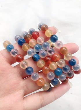 极速天然彩色蓝红黑黄糖心玛瑙圆珠D女款手链 女款水晶手串 糖果