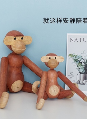 极速以爱围家猴子丹麦木质木偶桌面摆件北欧家居软装墙.面挂件创