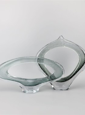 极速现代简约创意渐变水q晶墨绿色琉璃样板间售楼部软装饰品摆件