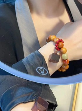 极速高油崖柏单圈m女款手串 搭配紫檀印章 女款小众百搭手串