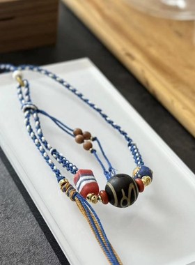 极速天珠玛瑙手编项链绳 搭配老B琉璃老山檀牛骨桶珠女款项链毛衣