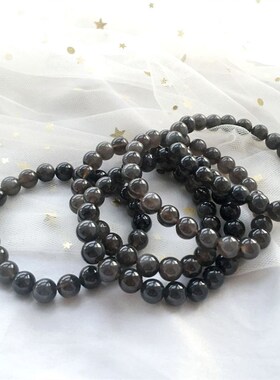 极速天然冰种黑h曜石女款手链单圈女款 排除污浊黑色手串 闺蜜礼