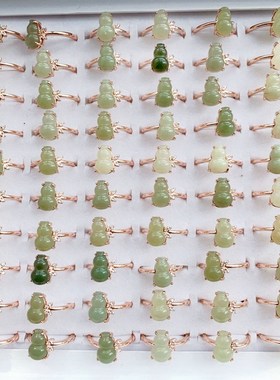 极速天然和田玉晴水料葫芦形状x女款戒指 镶嵌玫瑰金色戒指托 玉