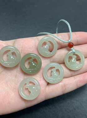 极速天然和田玉月下兔兔子吊坠 晴水色平安扣玉兔坠子Y 玉质好油