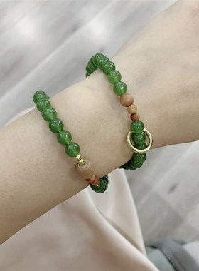 极速绿色b玉髓女款2圈女款手链 碧玉色玉髓6mm手串
