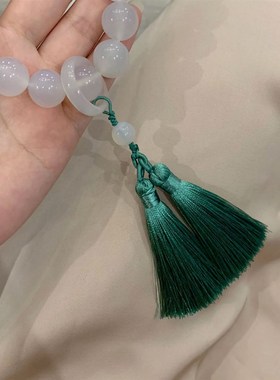 极速天然白玛e瑙十八子手持女款手链 原色大气白色玛瑙流苏女款手