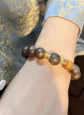 极速白棋楠圆珠单圈手串 搭D配驼骨老型桶 小众沉香手串