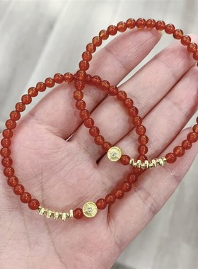 极速千万两天然红玛瑙小颗粒v单圈女款手链 4mm左右手串 搭配金色