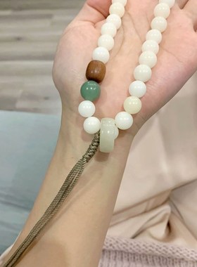极速白玉菩提根白色飘花菩提子手持女F款手链 男女款绕指柔文玩盘