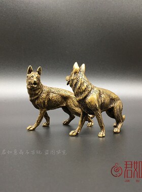 新品实心铜狼一对铜艺微雕黄铜草原狼小铜狼N摆件动物桌面摆件铜