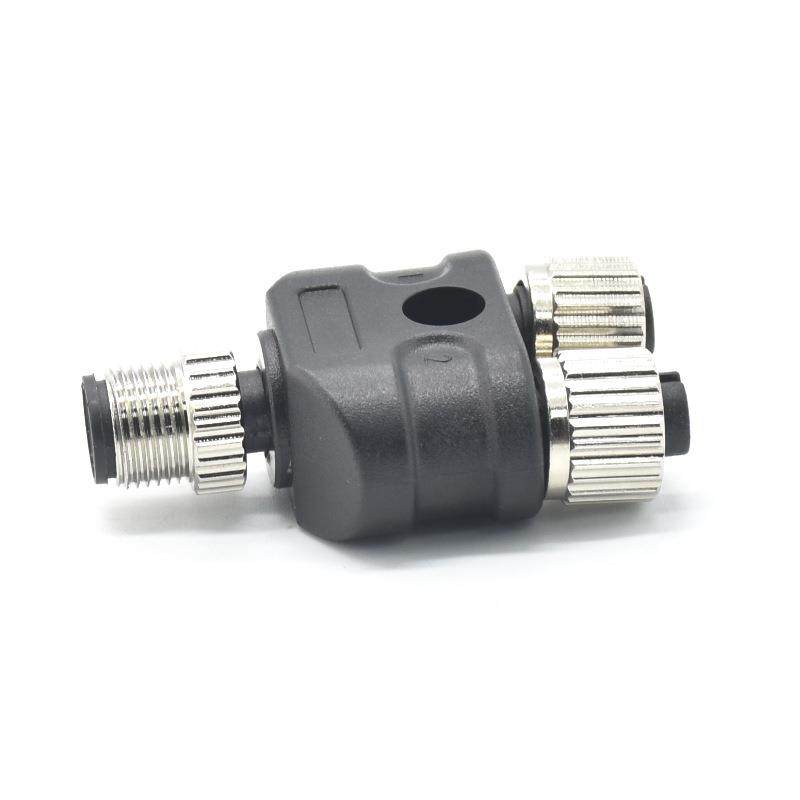 M12 Y型连接器M12-4芯A型接插件航空插头三通插头转接头 分线器 - 图1