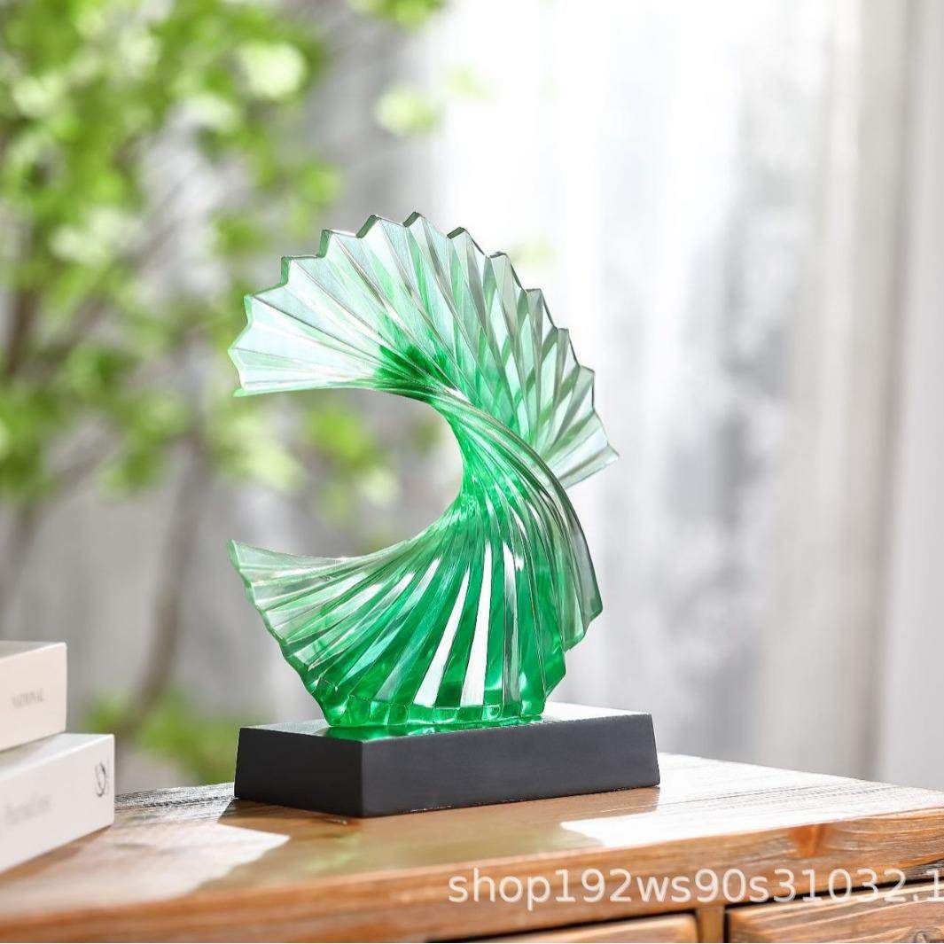 现代简约透明树脂扇形摆件高端抽象艺术客厅玄关酒吧展示柜装饰品,淘宝优惠券,粉丝福利购,淘宝优惠卷