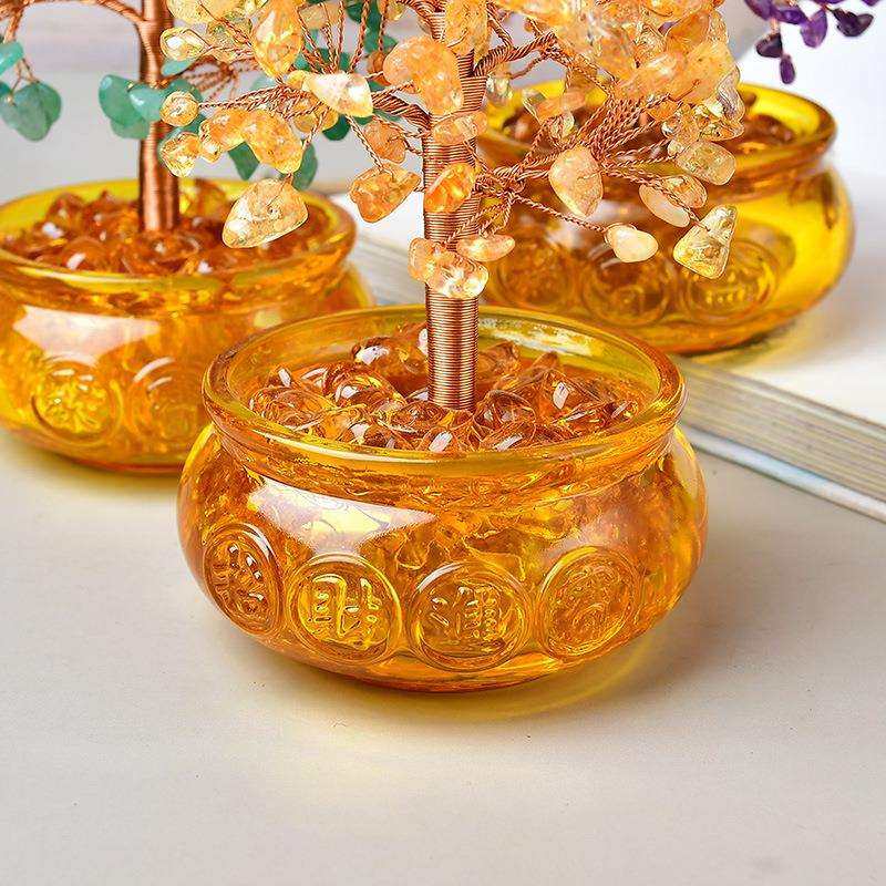 黄水晶聚宝盆摇钱树纯手工创意编织发财树摆件开业送礼高档发财树,淘宝优惠券,粉丝福利购,淘宝优惠卷