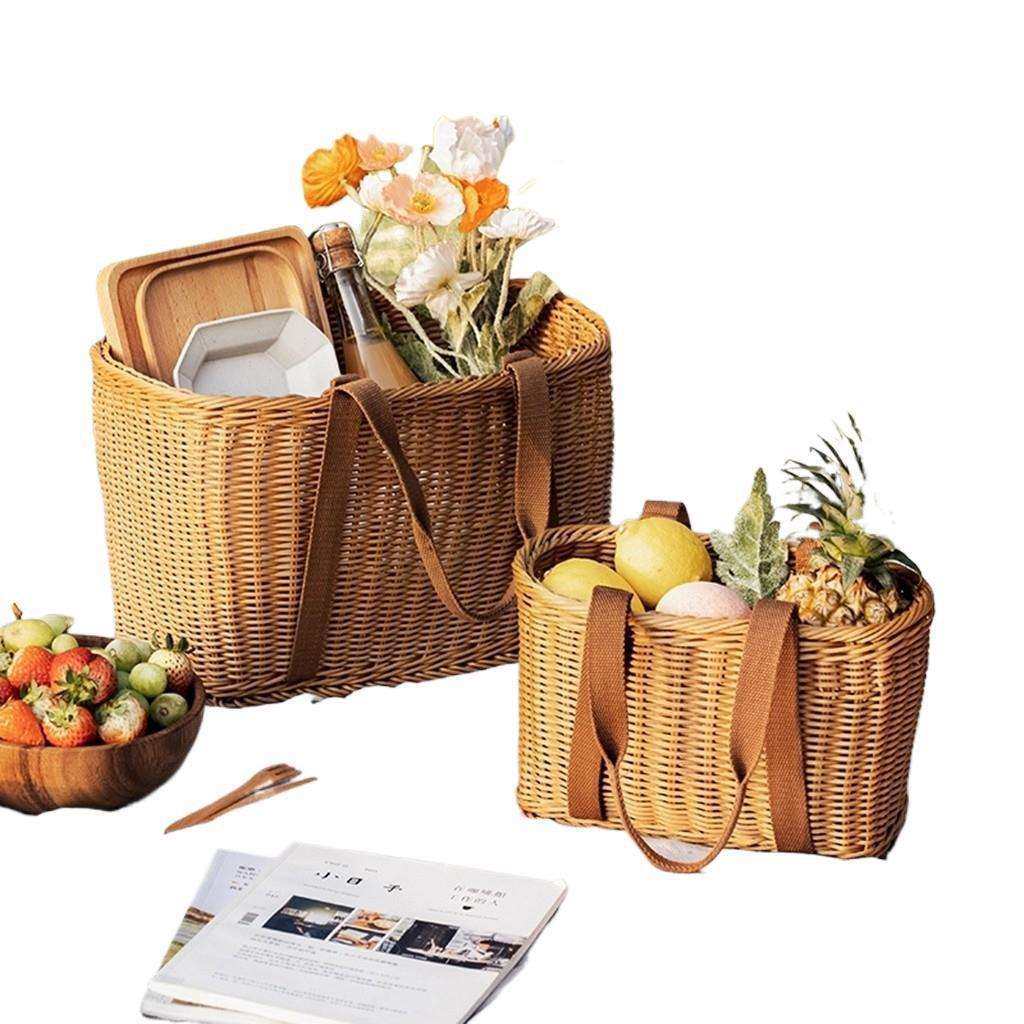 买菜手提篮春游户外野餐藤编塑料露营洗澡竹编菜篮编织篮采摘篮子,淘宝优惠券,粉丝福利购,淘宝优惠卷