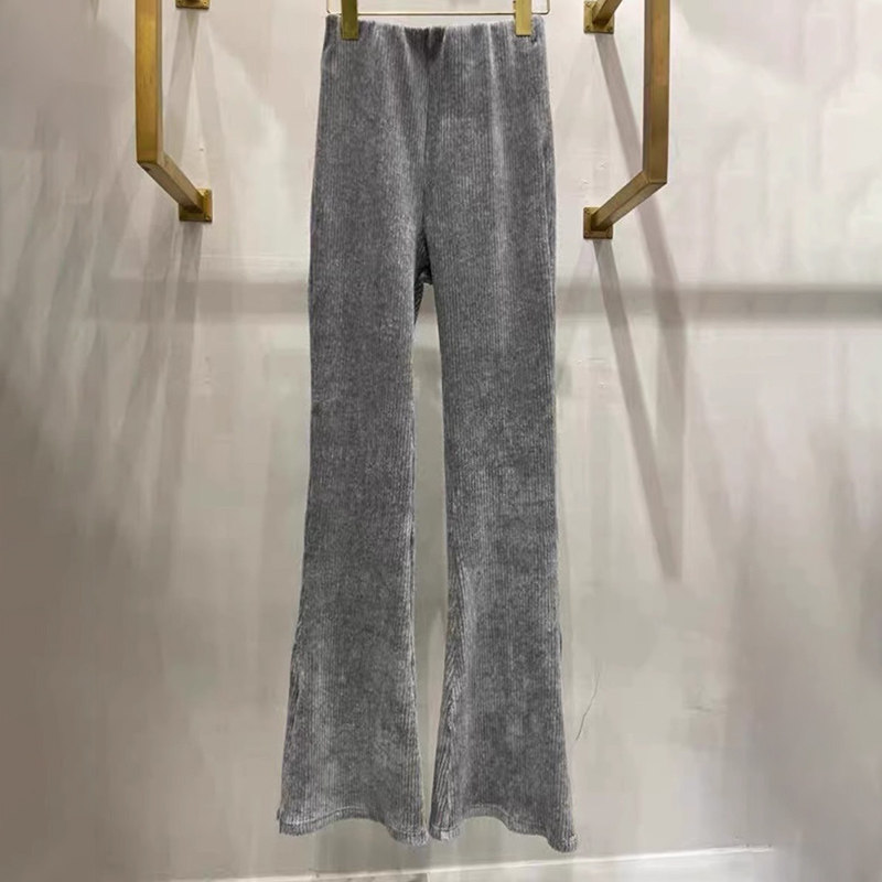 美式复古24秋季新款松紧腰高腰灯芯绒开叉显瘦微喇休闲丝绒长裤女,淘宝优惠券,粉丝福利购,淘宝优惠卷