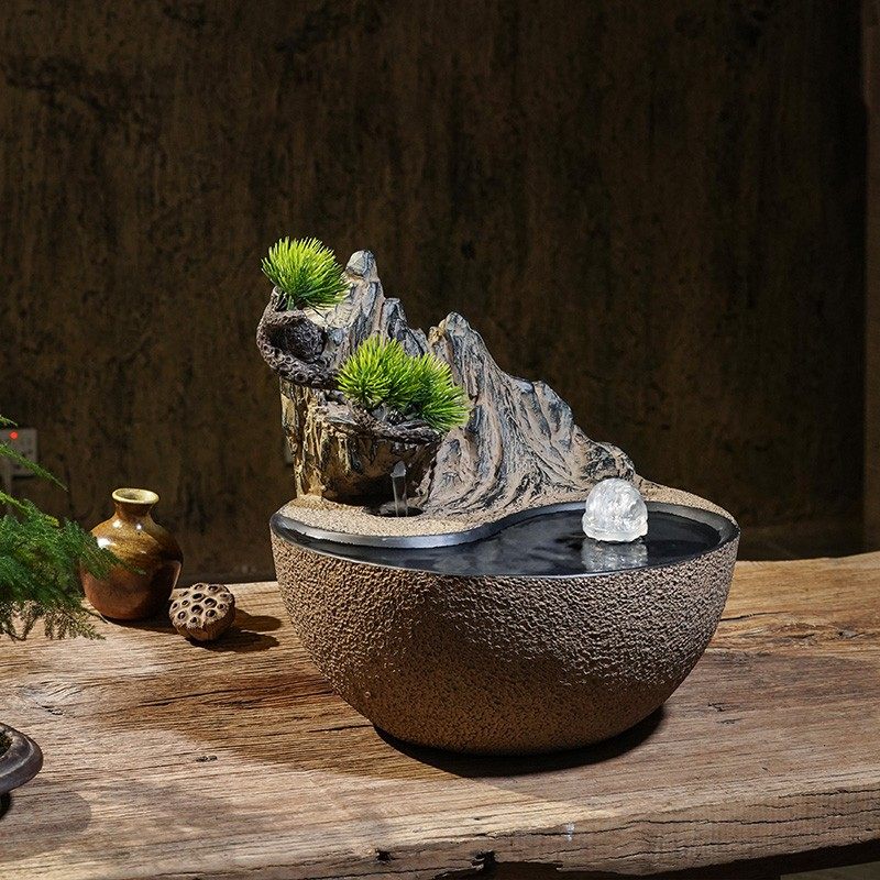 新中式桌面流水摆件室内家居客厅茶室电视柜禅意水景水晶球小景观,淘宝优惠券,粉丝福利购,淘宝优惠卷