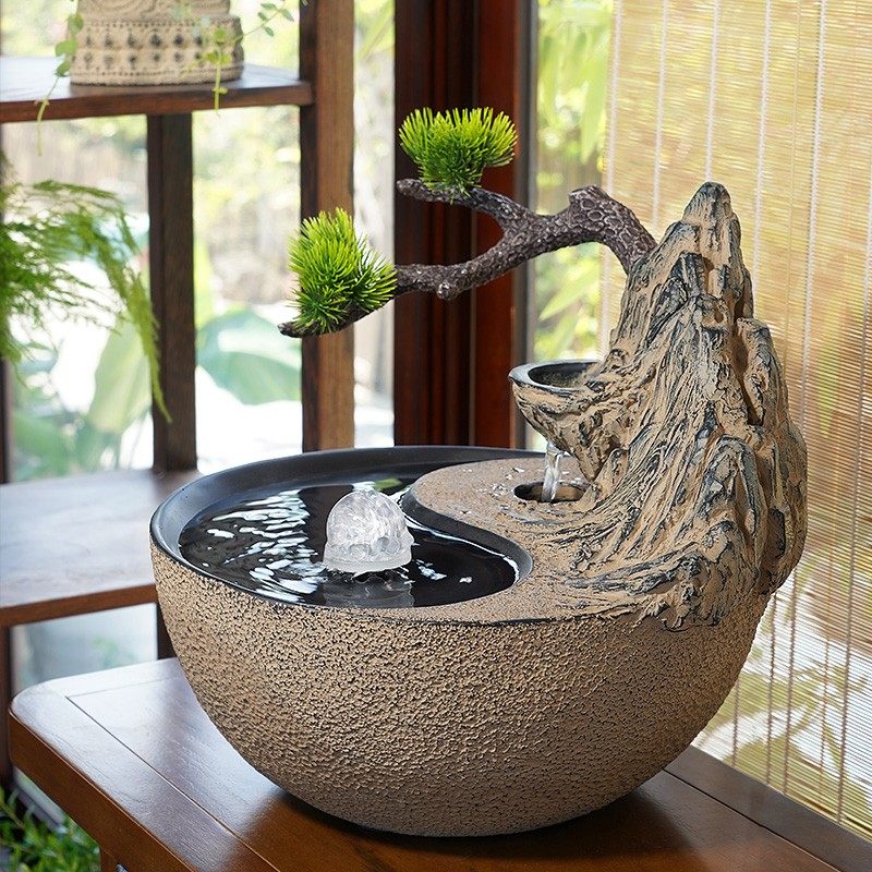 新中式桌面流水摆件室内家居客厅茶室电视柜禅意水景水晶球小景观,淘宝优惠券,粉丝福利购,淘宝优惠卷