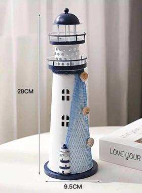 地中海风格灯塔摆件木质摆台装饰品海洋风小木塔环创道具模型摆设