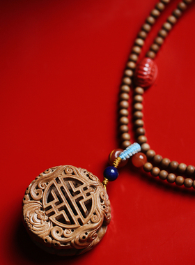 极速颜兮印度老山檀香项链锁u骨链吊坠挂件檀木红木手錬手串礼物1