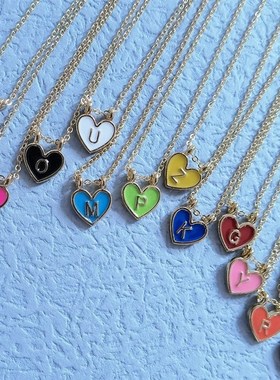 极速ZX Colorful Enamel Letter A-Z Initial Pendant NeWcklace