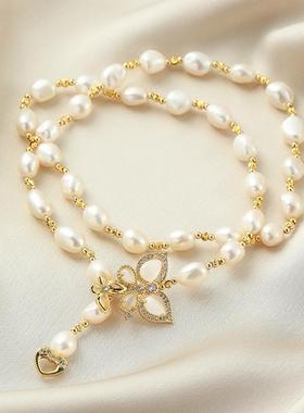 极速珍珠淡水项链颈链时尚巴洛克手链满天星锁骨链戴拉Y女吊坠款