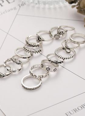 极速Ring 15 pioece set 戒指阴阳太极关节戒指太阳蛇链条戒指15