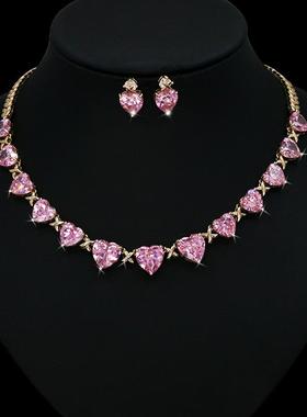 极速项链耳环套i装锆石新娘奢华爱心礼服欧美满钻锁骨链饰品水滴