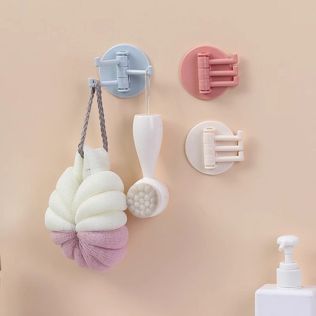 No hole-free 3-branch markless hook glue multi-function rotary hook kitchen bathroom wall three-fork hook