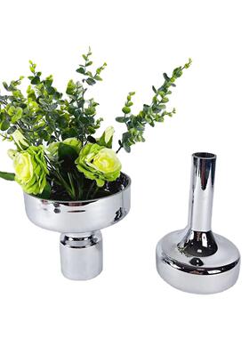 创意电镀几何玻璃花瓶客厅样板房银色水培插花器软装饰品摆件